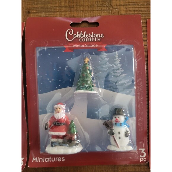Lot of 3 Christmas Cobblestone Corners Village Miniatures Santa Snowman Tree - Picture 2 of 5